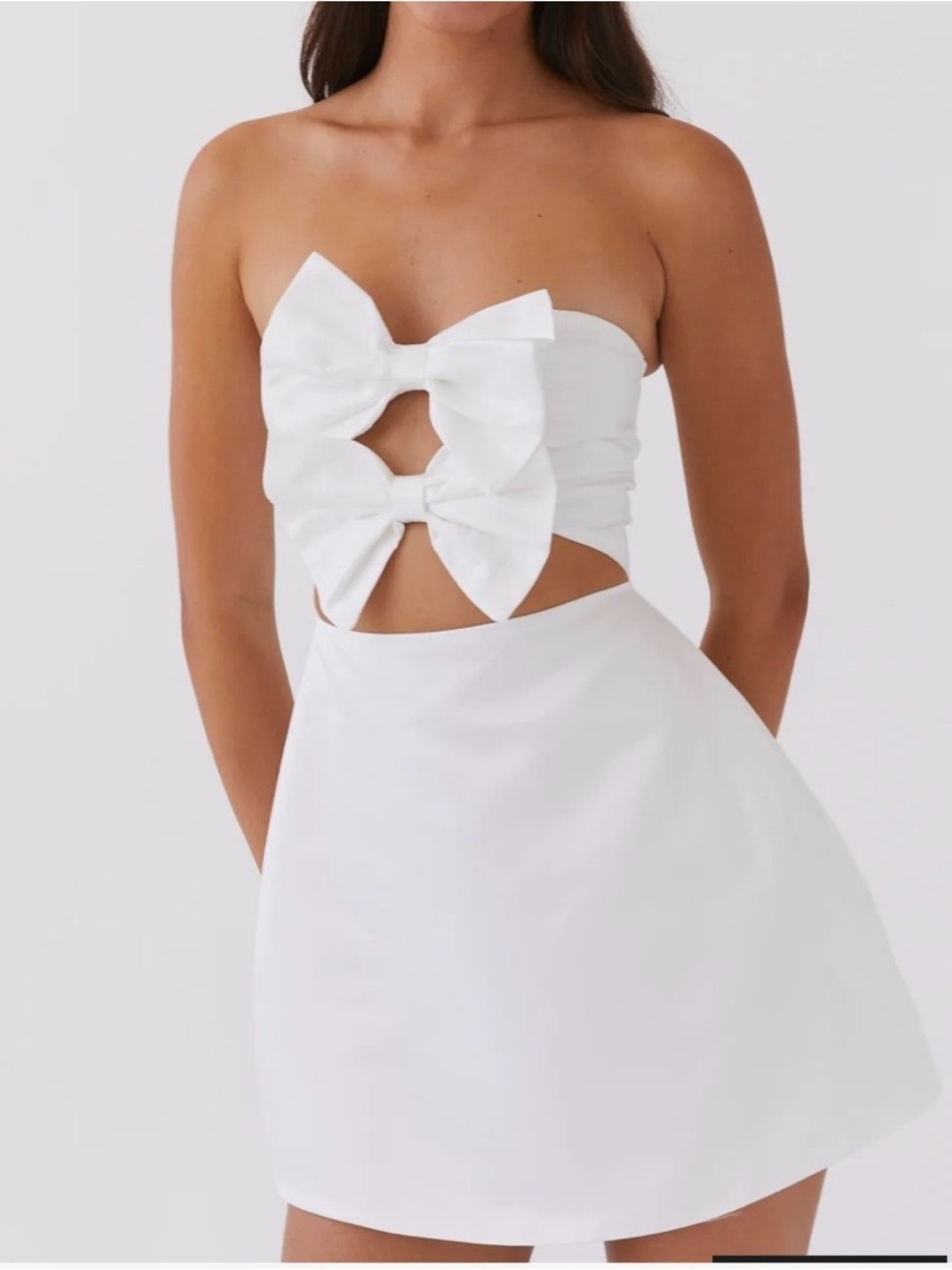 Peppermayo Girl Crush White Strapless Bow Cutout Mini Dress NWT